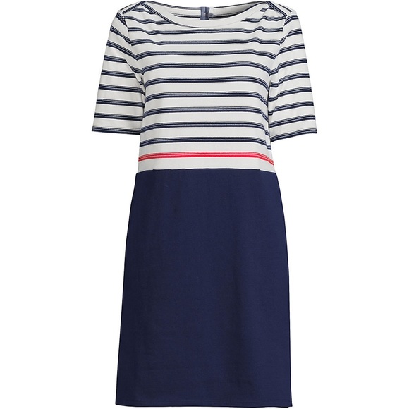 Land’s End Women's Heritage Cotton Jersey Elbow Sleeve Dress size large - Picture 1 of 3